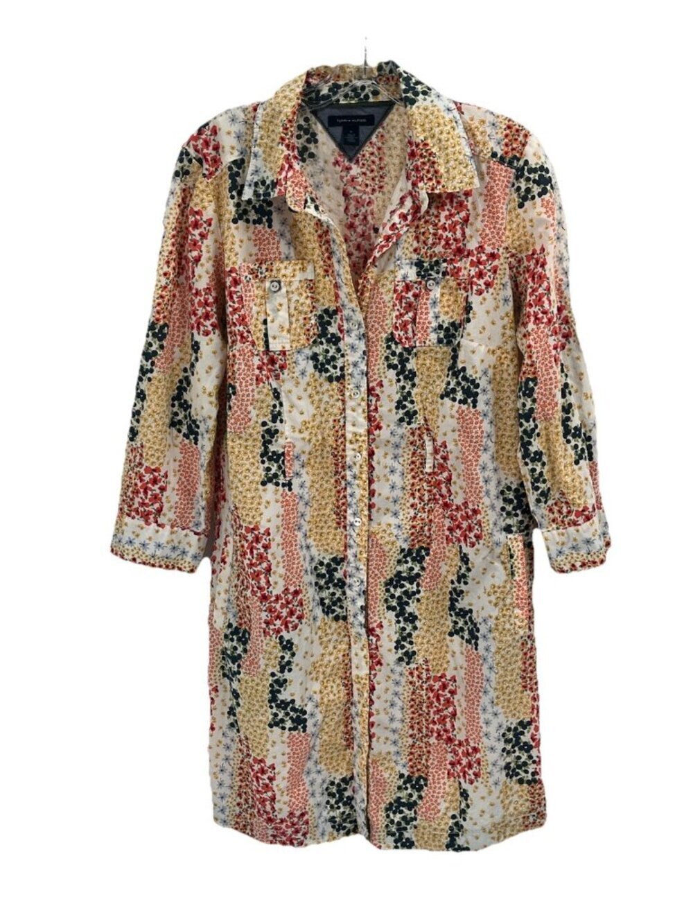 Tommy Hilfiger Floral Patchwork Shirt Dress Utility Button Front Sz M Praire